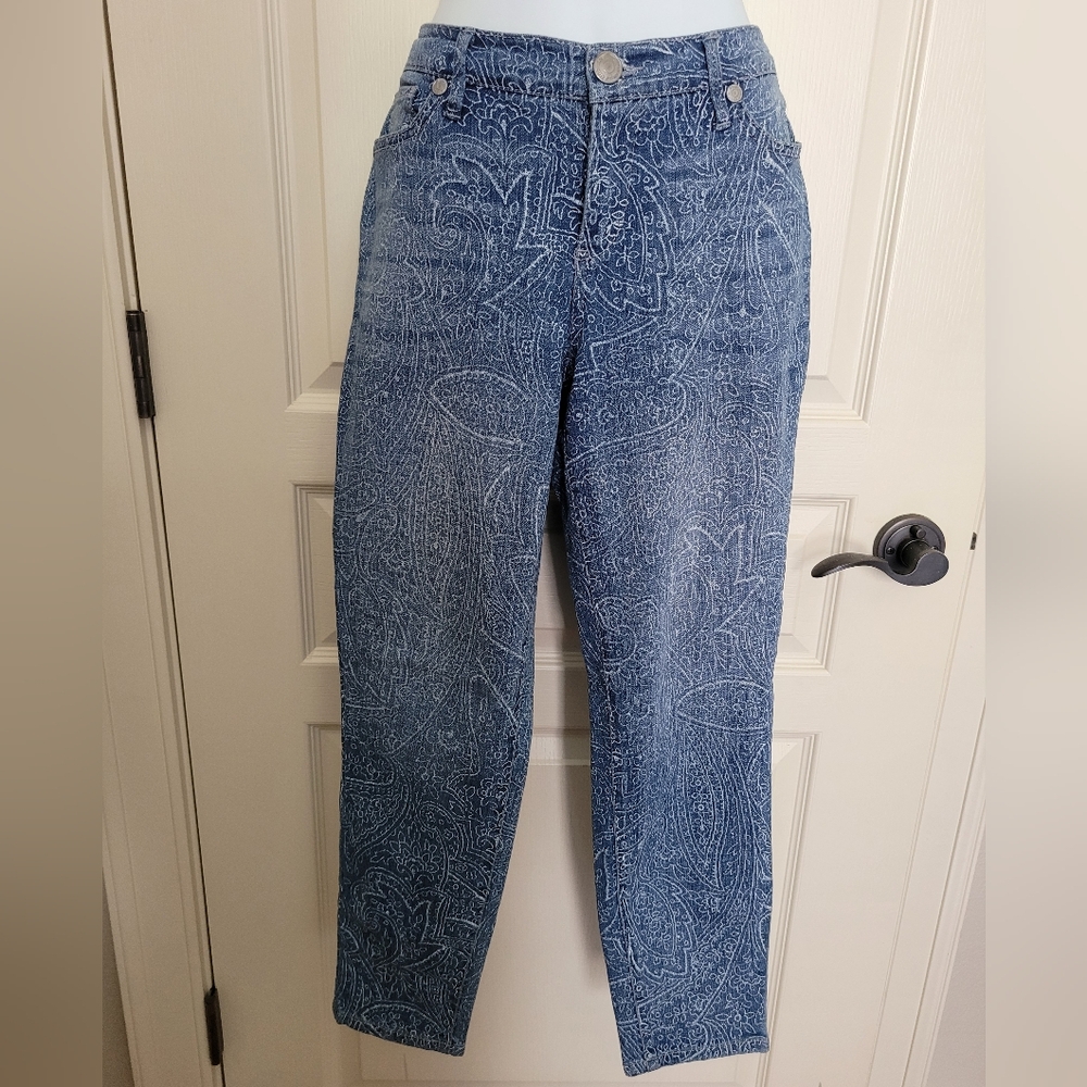 Vintage America Matchstick Skinny Ankle Jeans Paisley Design, Sz 8, EUC